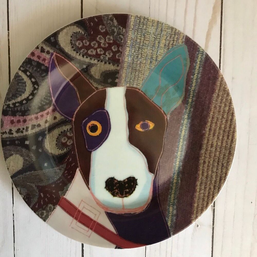 Magpie dog bull terrier art Plate 6” ceramic plate collectible Beasties